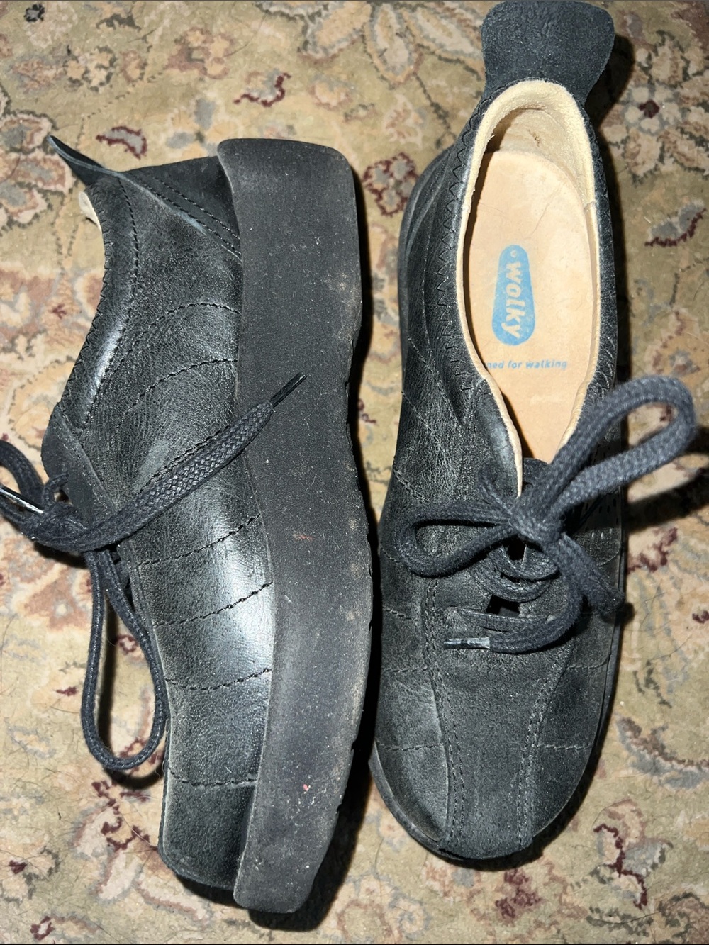 Wolky Black Suede Lace-Up Platform Sneakers